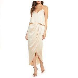 Shona Joy Luxe Frill Tulip Hem Maxi Dress in Beige NWT